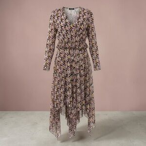 Tommy Hilfiger Black Floral Pink & Yellow High-Low Wrap Dress